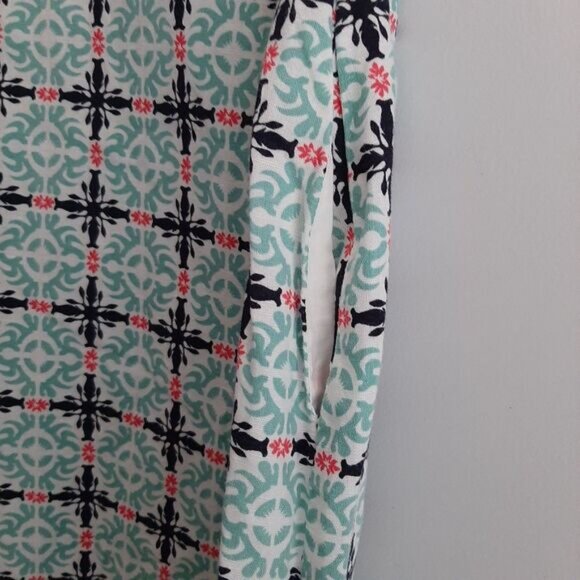 TALBOTS Linen Cotton Blend Wood Block Pattern Mini Shift Dress Mini Blue Sz 4 - Picture 8 of 15